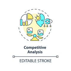 Editable competitive analysis icon concept, isolated vector, AI for SEO thin line illustration.