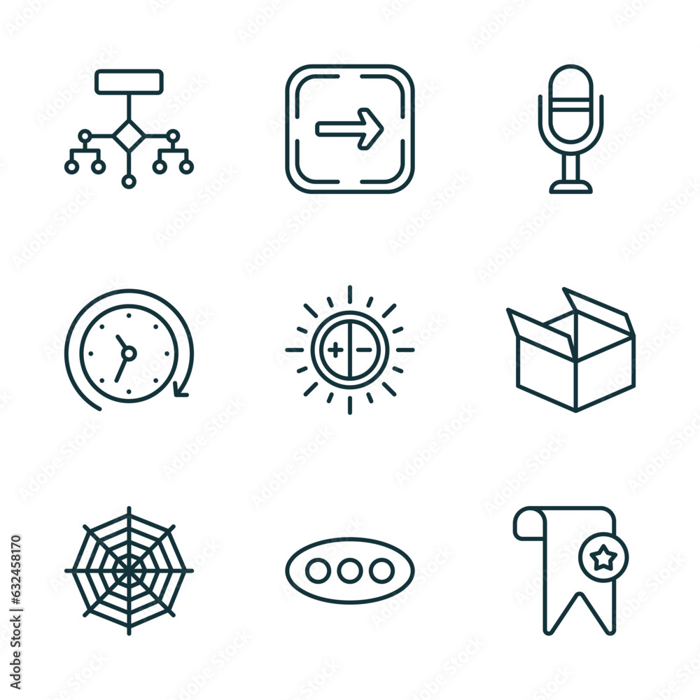Poster set of 9 linear icons from user interface concept. outline icons such as flow chart interface, go, v