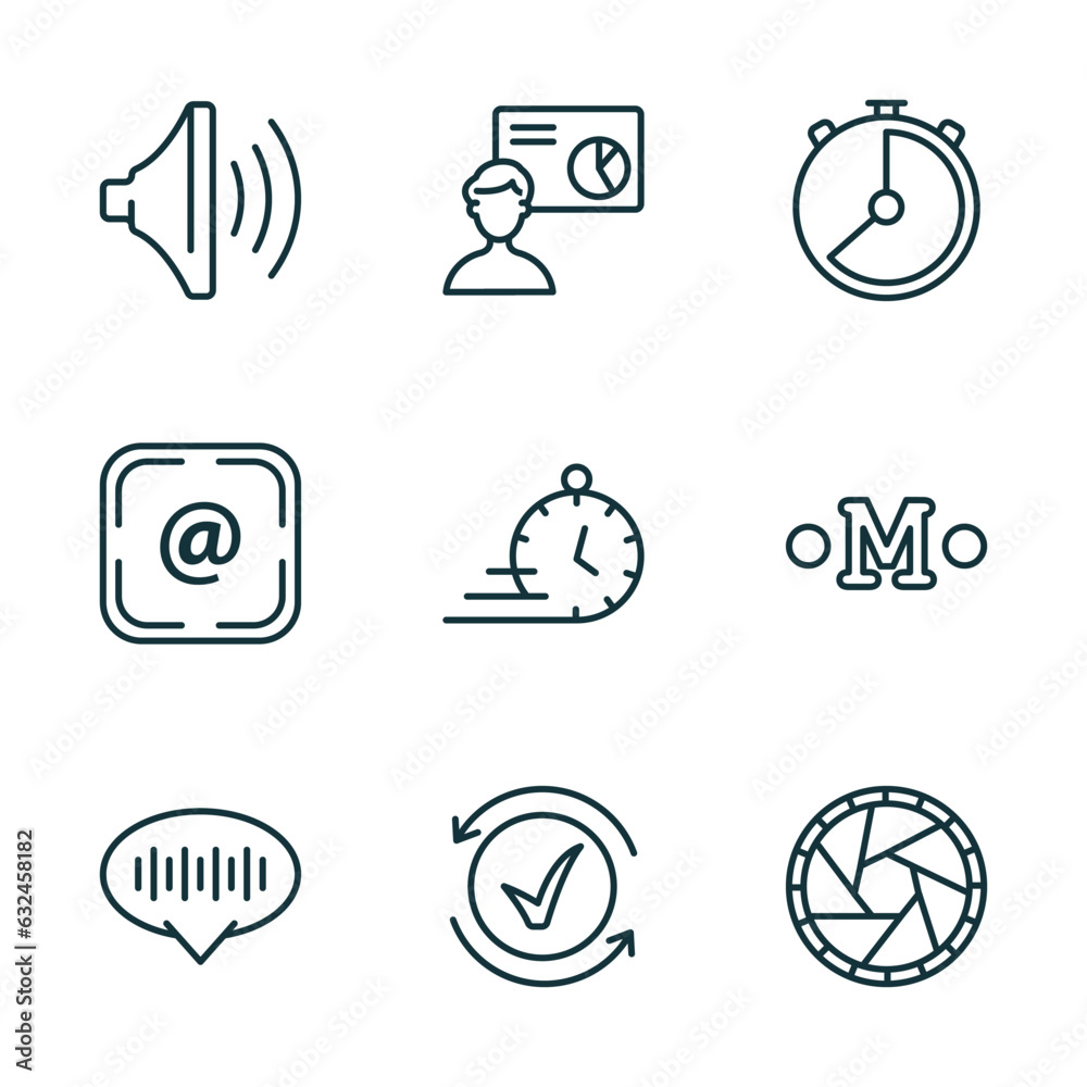 Poster set of 9 linear icons from user interface concept. outline icons such as volume, person explaining d