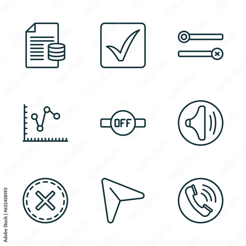 Poster set of 9 linear icons from user interface concept. outline icons such as data analytics content, che