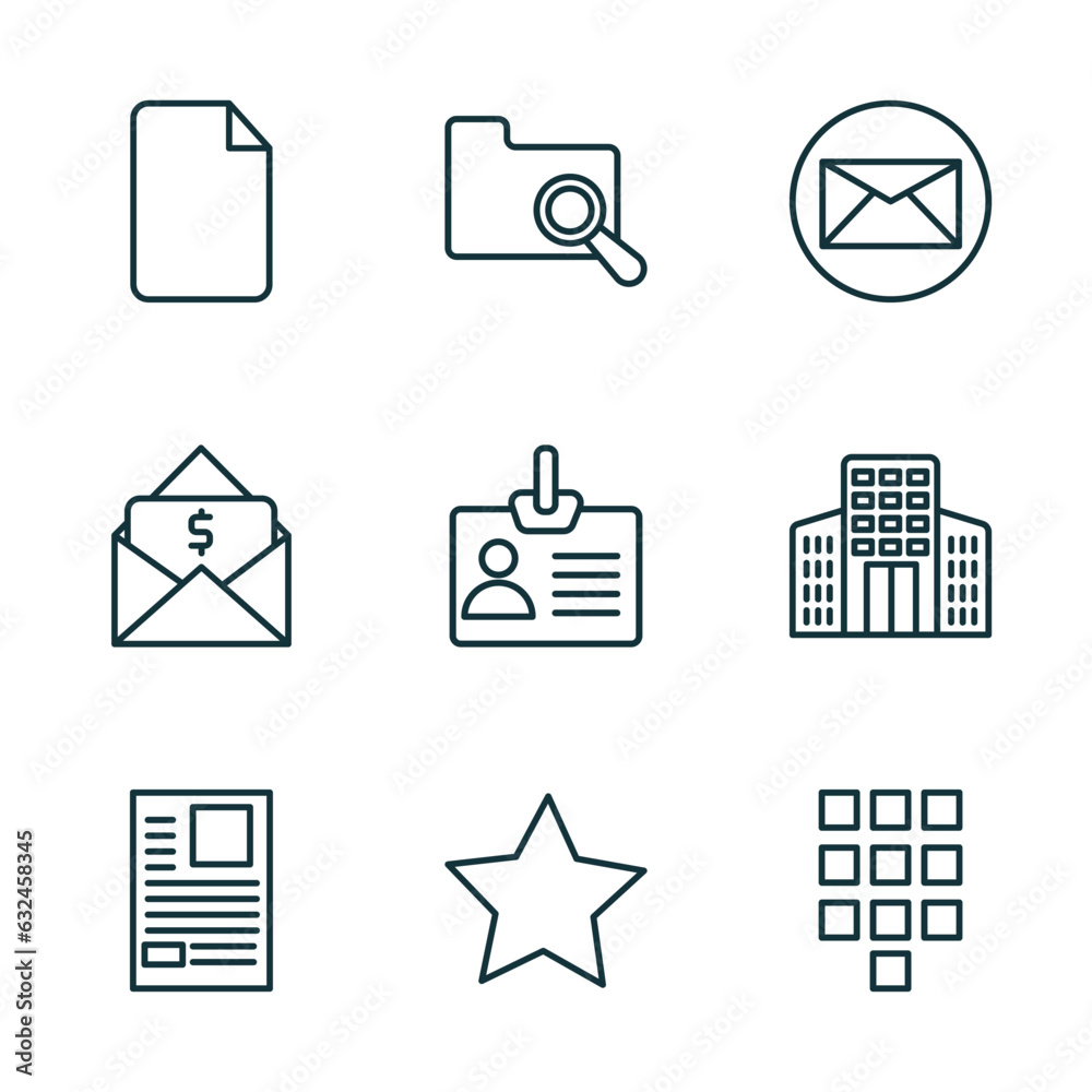 Poster set of 9 linear icons from user interface concept. outline icons such as blank file, search in folde