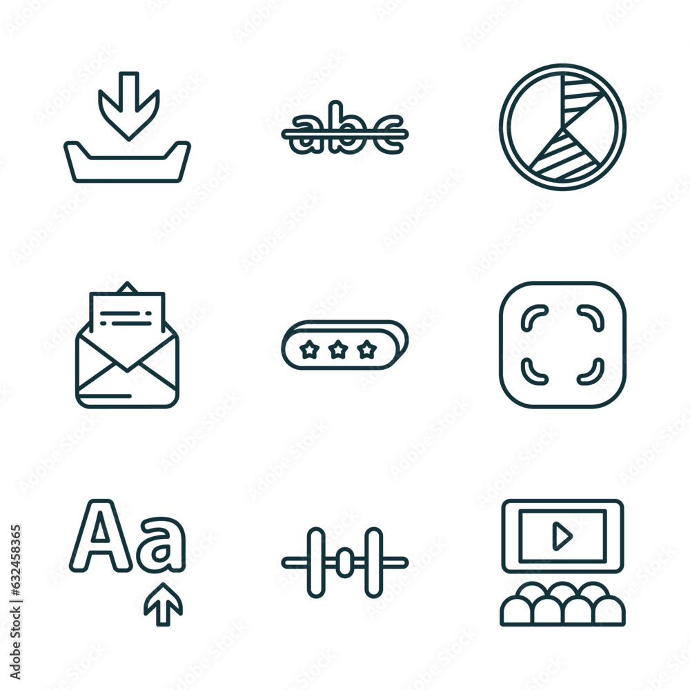 Poster set of 9 linear icons from user interface concept. outline icons such as file inbox, strikethrough, 