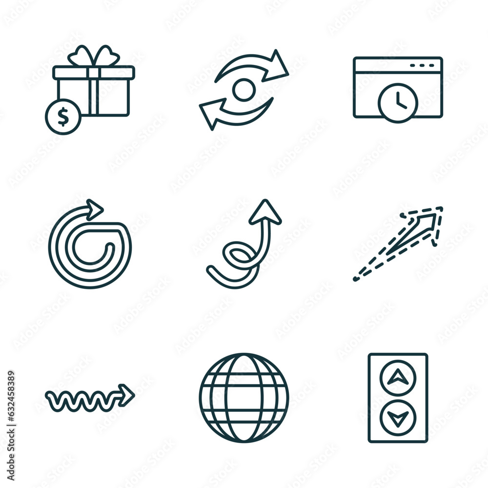 Poster set of 9 linear icons from user interface concept. outline icons such as incentive, data looping int
