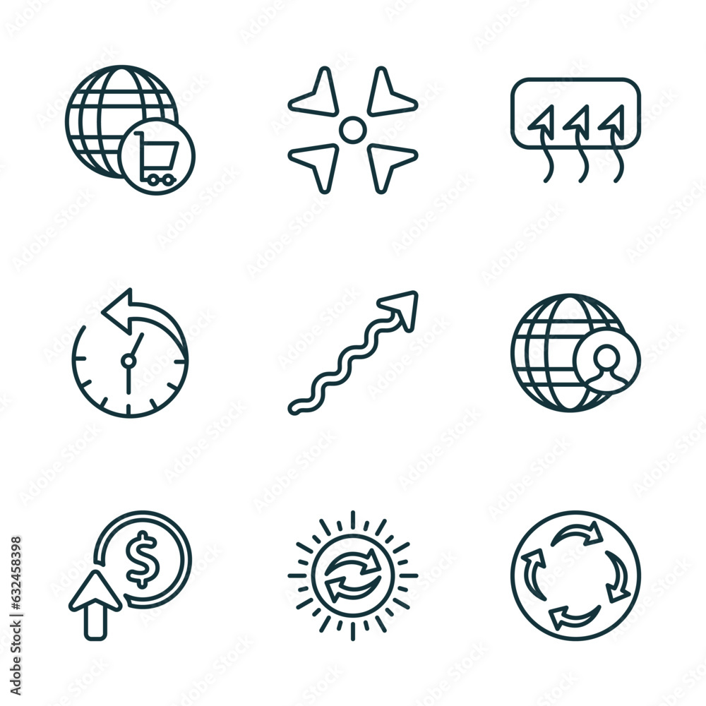 Poster set of 9 linear icons from user interface concept. outline icons such as cart interface, reduce, rea
