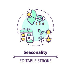 Editable seasonality icon concept, isolated vector, AI for SEO thin line illustration.