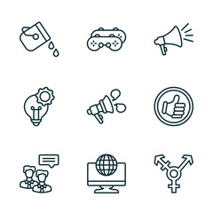 set of 9 linear icons from social media marketing concept. outline icons such as fill, recreational, ads, advise, digital marketing, transgender vector