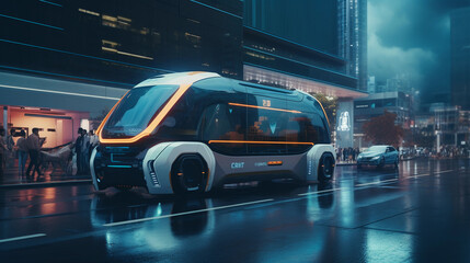 Fototapeta premium Mainstream Autonomous Vehicles. Illustration of self-driving cars becoming a common sight on urban roads in the near future. Generative ai