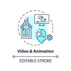 Editable video and animation icon concept, isolated vector, AI for SEO thin line illustration.
