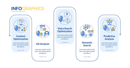 2D AI for SEO vector multicolor infographics template, data visualization with 5 steps, process timeline chart.