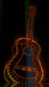 Golden shiny wireframe guitar for mobile wallpaper 3d rendering.