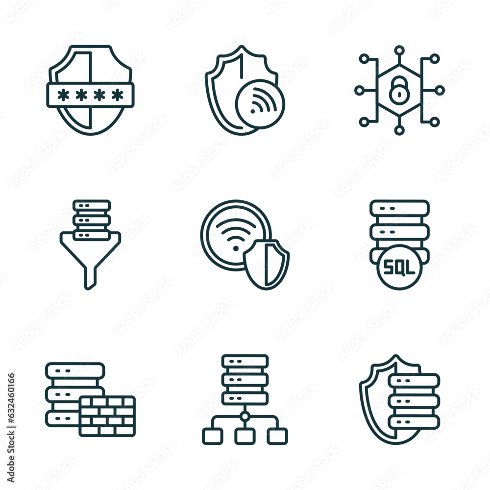 Aufkleber set of 9 linear icons from internet security concept. outline icons such as pin code, wifi security,