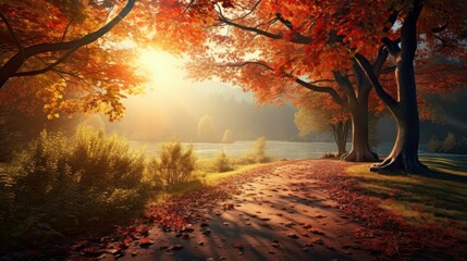 Epic Photography Shot of Autumn Background with Natural Lighting. Generative Ai