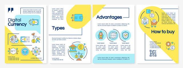 Digital currency multicolor brochure template, leaflet design with thin linear icons, 4 vector layouts.