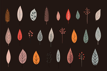 ラフなタッチの植物のイラスト。北欧風の 葉っぱのイラスト