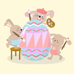 Happy Easter greeting design with cute Rabbit and eggs