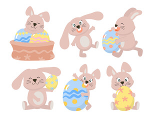 Happy Easter greeting design with cute Rabbit and eggs