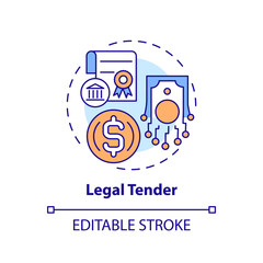 2D editable legal tender thin line icon concept, isolated vector, multicolor illustration representing digital currency.
