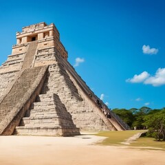 Fototapeta na wymiar Majestic Marvel: Chichen Itza's Enigmatic Mayan Pyramid Unveiled, Awe-Inspiring Secrets Carved in Stone