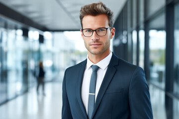 Successful young businessman looking at camera with confidence. Generative AI.