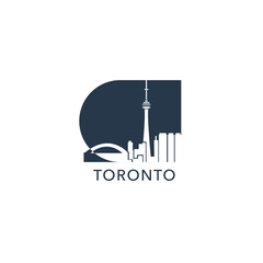 Canada Toronto cityscape skyline city panorama vector flat modern logo icon. Canadian Ontario province emblem idea with landmarks and building silhouettes