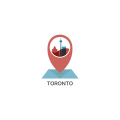 Canada Toronto map pin point geolocation modern skyline shape pointer vector logo icon isolated illustration. Canadian Ontario province pointer emblem with landmarks and building silhouettes