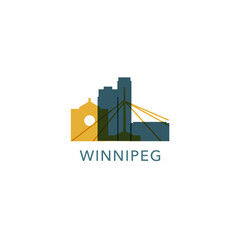 Canada Winnipeg cityscape skyline city panorama vector flat modern logo icon. Canadian Manitoba province emblem idea with landmarks and building silhouettes 