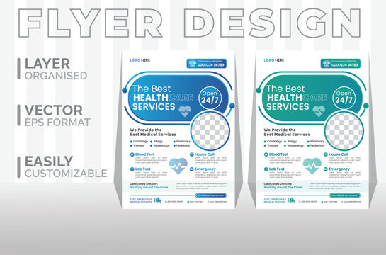 Healthcare cover a4 template design and flat icons for a report and medical brochure design, flyer, leaflets decoration for printing, and presentation vector. for web banner ads. Medical Flyer design.