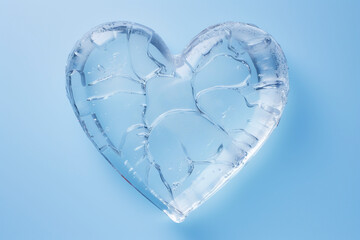 Heart made of ice on a blue background. Valentine's Day.