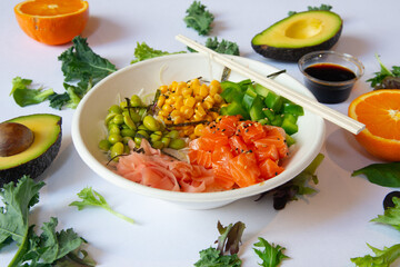Asian Food in display for the photo shoot in Tokyo, Japan. Nowadays in 2023, people rely on the food delivery service due to the COVID-19