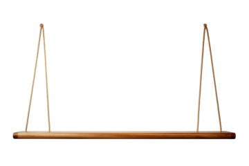Hanging rope shelf isolated on transparent or white background, png