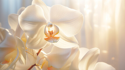 Fototapeta na wymiar Orchid Elegance: A Close-Up of a Delicate Orchid Petal in Soft Sunlight 
