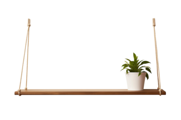 Hanging rope shelf isolated on transparent or white background, png
