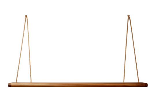 Hanging rope shelf isolated on transparent or white background, png