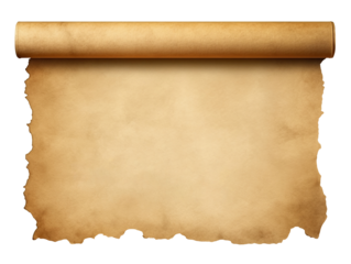 Old mediaeval paper sheet, parchment scroll isolated on transparent or white background, png