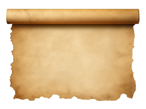 Old mediaeval paper sheet, parchment scroll isolated on transparent or white background, png