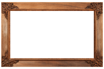 Old rustic ornamental wooden frame isolated on transparent or white background, png