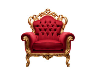 Red and gold luxury armchair isolated on transparent or white background, png