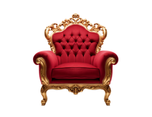 Red and gold luxury armchair isolated on transparent or white background, png
