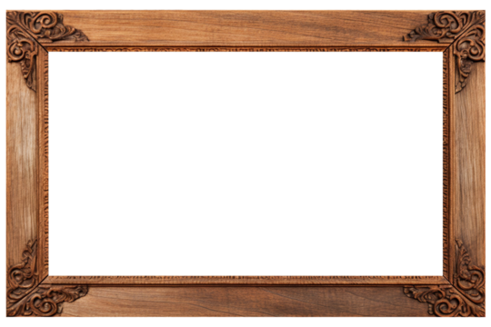 Old rustic ornamental wooden frame isolated on transparent or white background, png