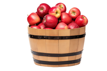 Apples in a wooden barrel isolated on transparent or white background, png