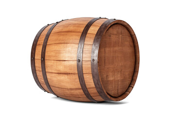 Wooden oak barrel isolated on transparent or white background, png