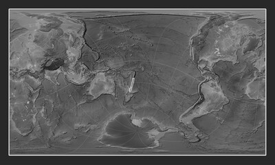 Kermadec tectonic plate. Grayscale. Patterson Cylindrical Oblique.