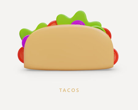 Tasty taco, front view. Stuffed crispy tortilla with filling. Delivery of portioned meal. Takeaway street food. Hot spicy Mexican delicacies. Layout for website, menu cover, flyer, coupon
