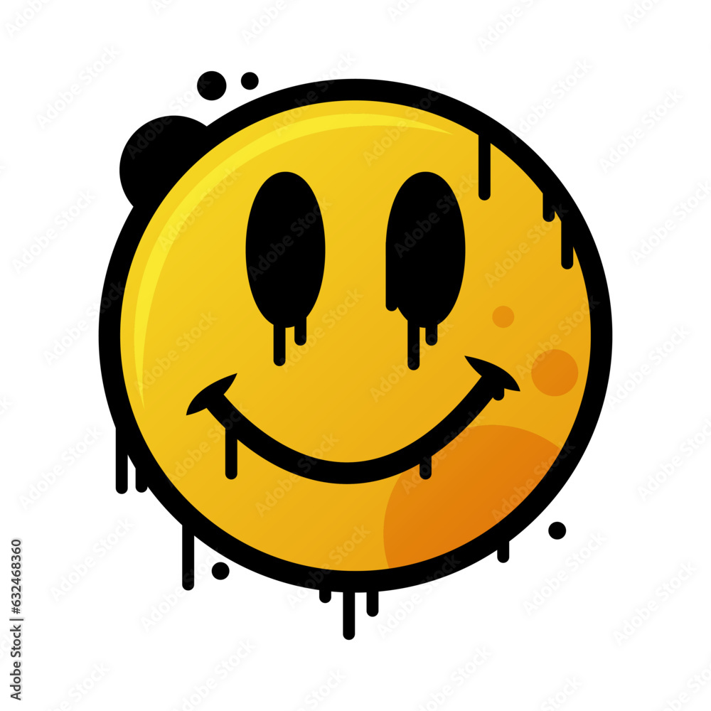 Sticker bright yellow graffiti smiley as street wall painting art vector illustration