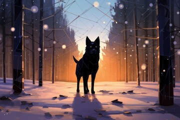 森と黒い犬,Generative AI AI画像