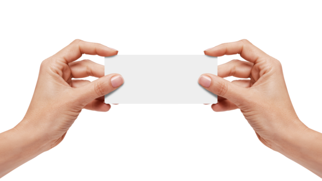 Close-up human hands holding a blank paper, First-person view