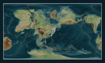 Okhotsk tectonic plate. Patterson Cylindrical Oblique. Boundaries