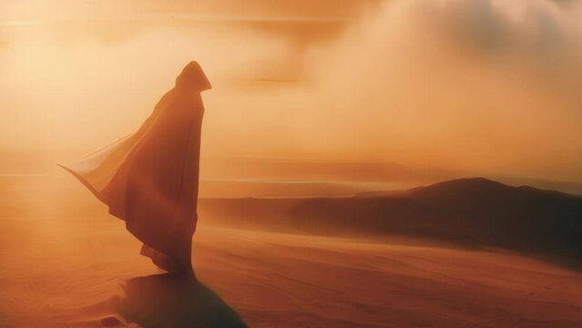 Abstract desert video with person weared in desert cape