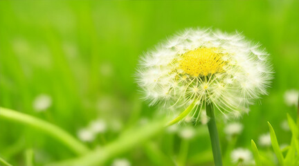 Dandelion closeup of flower in nature for spring and natural background garden by Generative AI