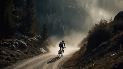 Cyclist racing down a winding mountain road